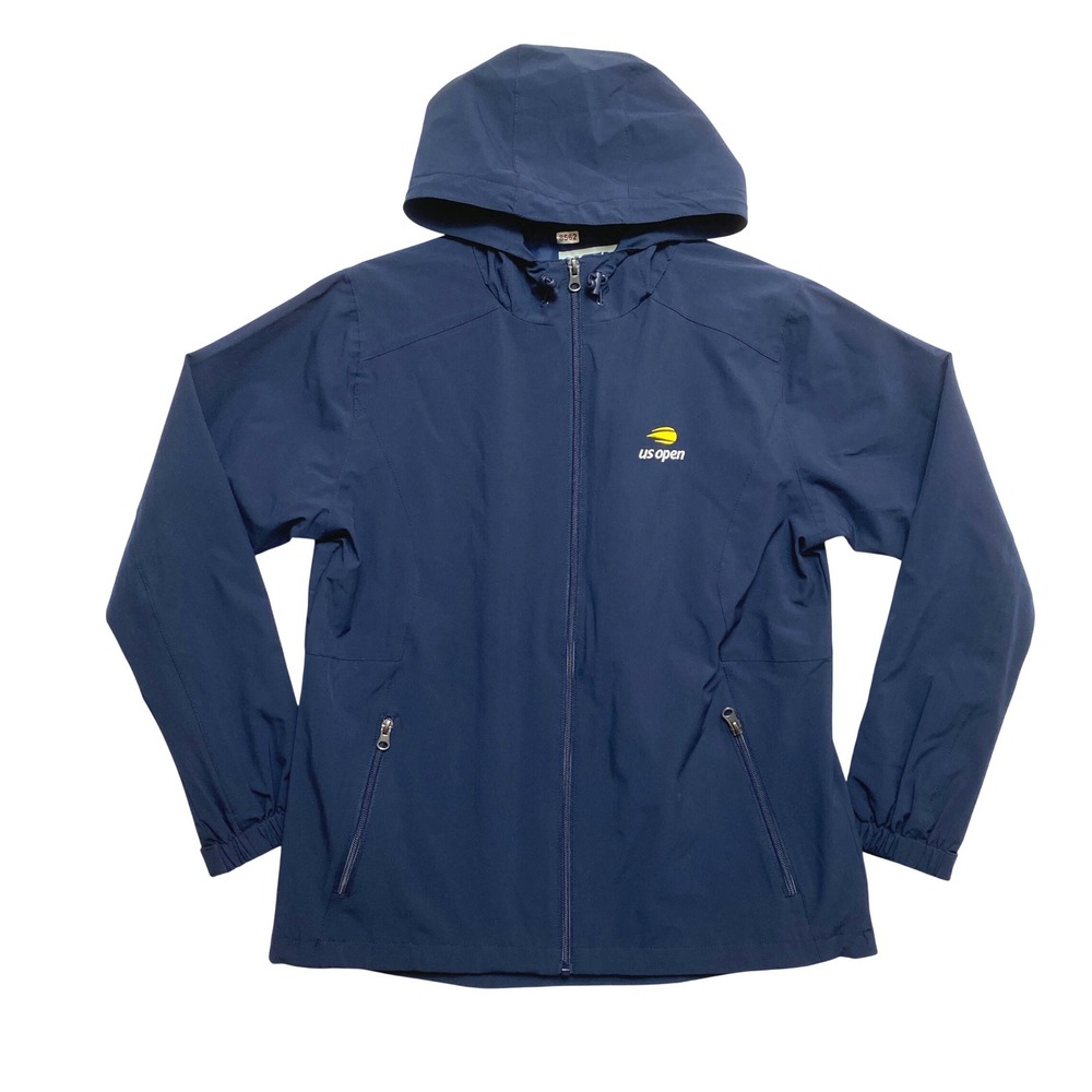 US Open Windbreaker Jacket Womens Medium Navy Blue Full Zip Hooded USTA